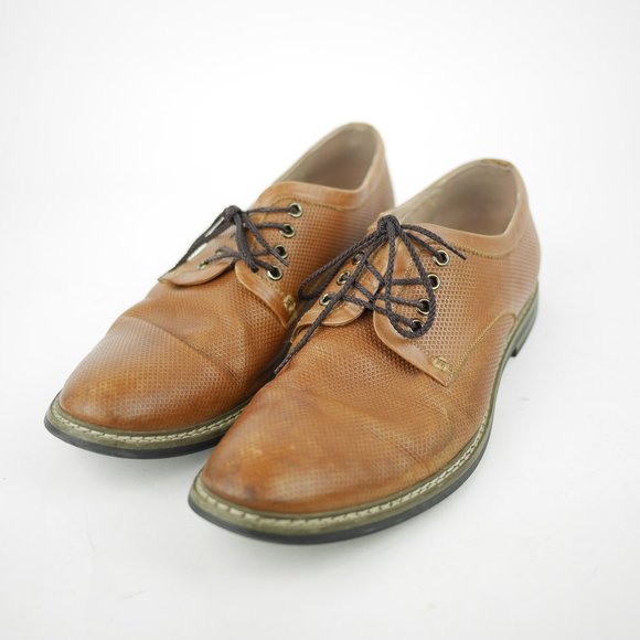 JOSEPH ABBOUD Men's 12 Brown pebbled embossed leather oxfords laced dress shoes - Picture 1 of 12